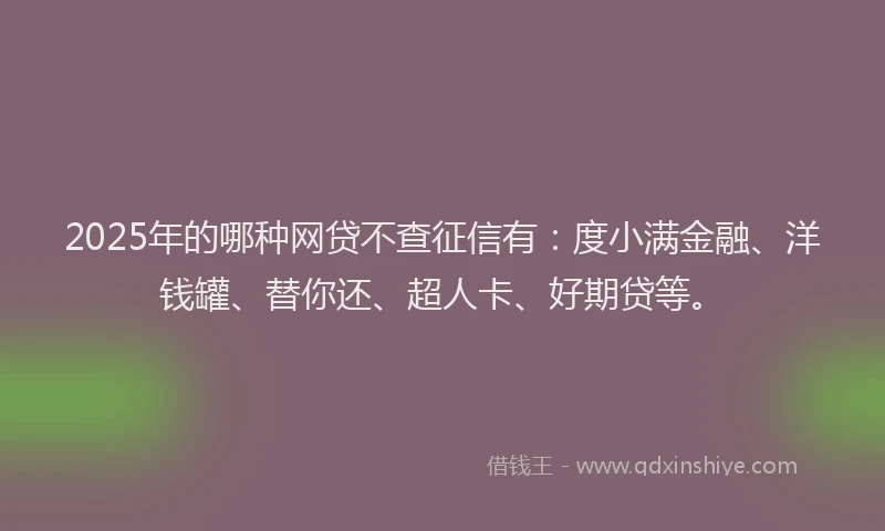 2025年的哪种网贷不查征信有：度小满金融、洋钱罐、替你还、超人卡、好期贷等。
