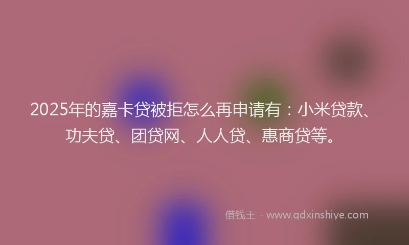 2025年的嘉卡贷被拒怎么再申请有：小米贷款、功夫贷、团贷网、人人贷、惠商贷等。
