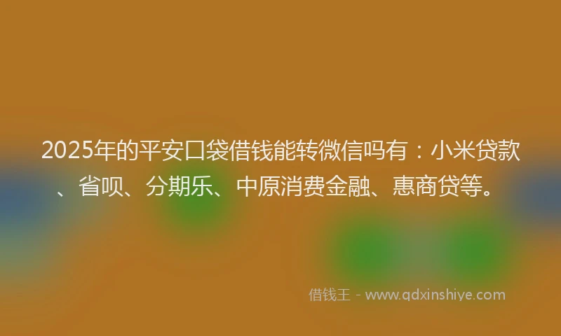 2025年的平安口袋借钱能转微信吗有：小米贷款、省呗、分期乐、中原消费金融、惠商贷等。