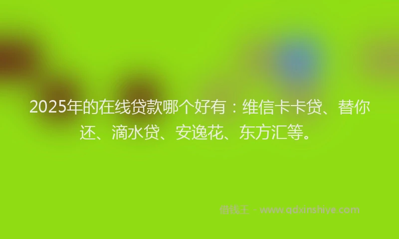 2025年的在线贷款哪个好有：维信卡卡贷、替你还、滴水贷、安逸花、东方汇等。