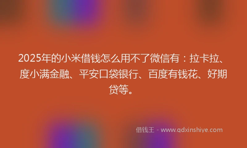 2025年的小米借钱怎么用不了微信有：拉卡拉、度小满金融、平安口袋银行、百度有钱花、好期贷等。
