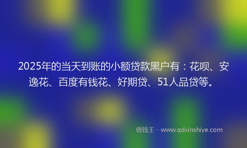 2025年的当天到账的小额贷款黑户有：花呗、安逸花、百度有钱花、好期贷、51人品贷等。
