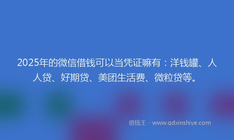 2025年的微信借钱可以当凭证嘛有：洋钱罐、人人贷、好期贷、美团生活费、微粒贷等。