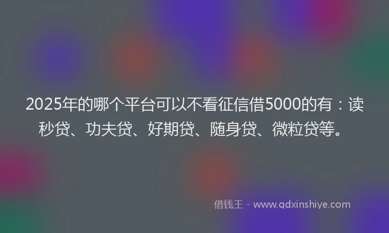 2025年的哪个平台可以不看征信借5000的有：读秒贷、功夫贷、好期贷、随身贷、微粒贷等。