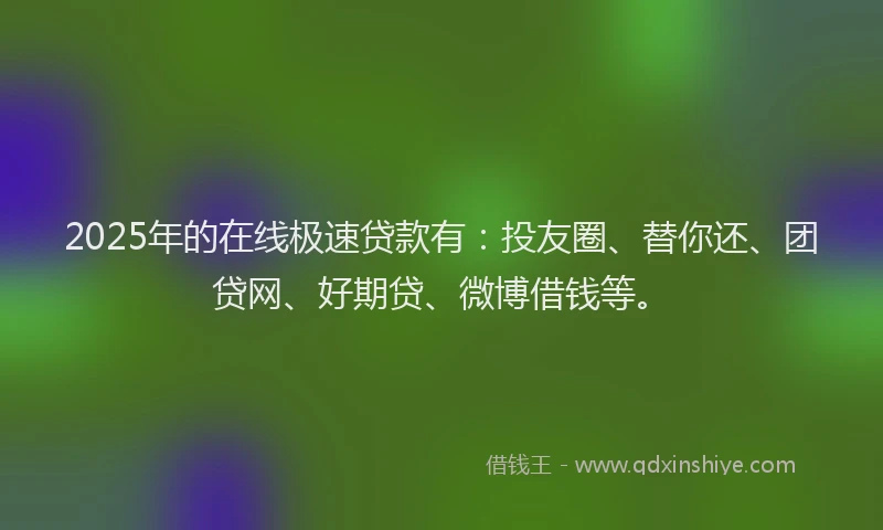 2025年的在线极速贷款有：投友圈、替你还、团贷网、好期贷、微博借钱等。