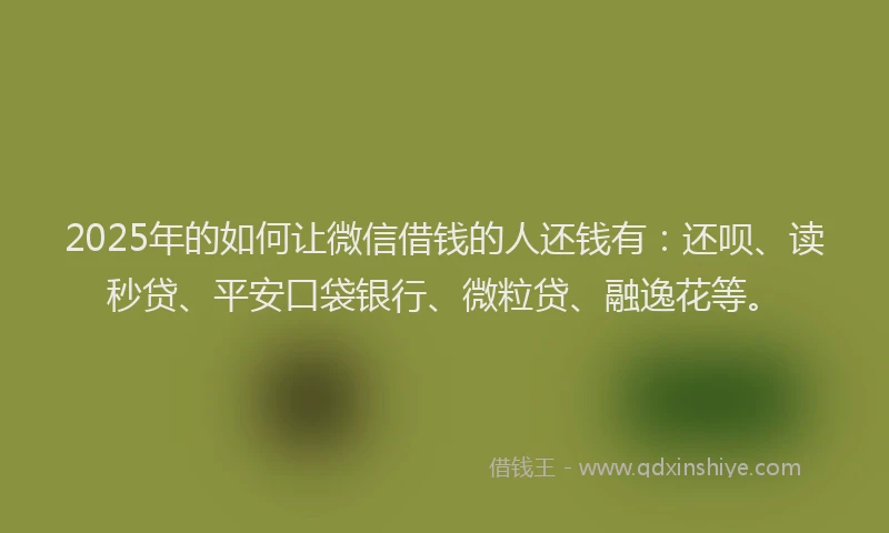 2025年的如何让微信借钱的人还钱有：还呗、读秒贷、平安口袋银行、微粒贷、融逸花等。