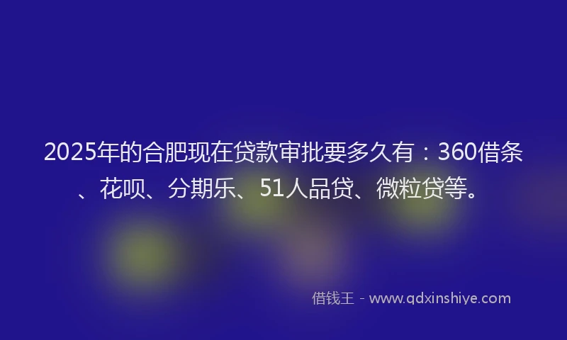 2025年的合肥现在贷款审批要多久有：360借条、花呗、分期乐、51人品贷、微粒贷等。