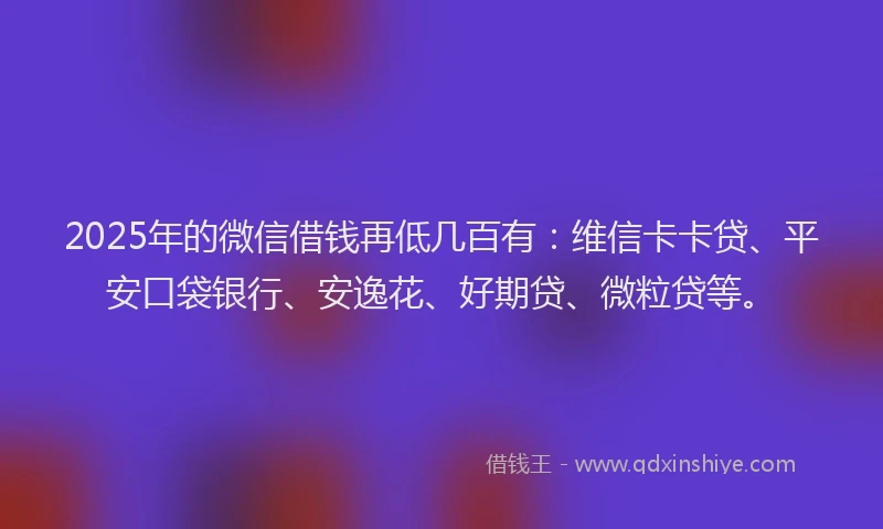 2025年的微信借钱再低几百有：维信卡卡贷、平安口袋银行、安逸花、好期贷、微粒贷等。