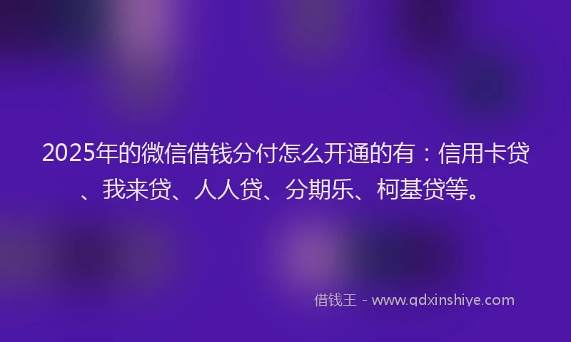2025年的微信借钱分付怎么开通的有：信用卡贷、我来贷、人人贷、分期乐、柯基贷等。