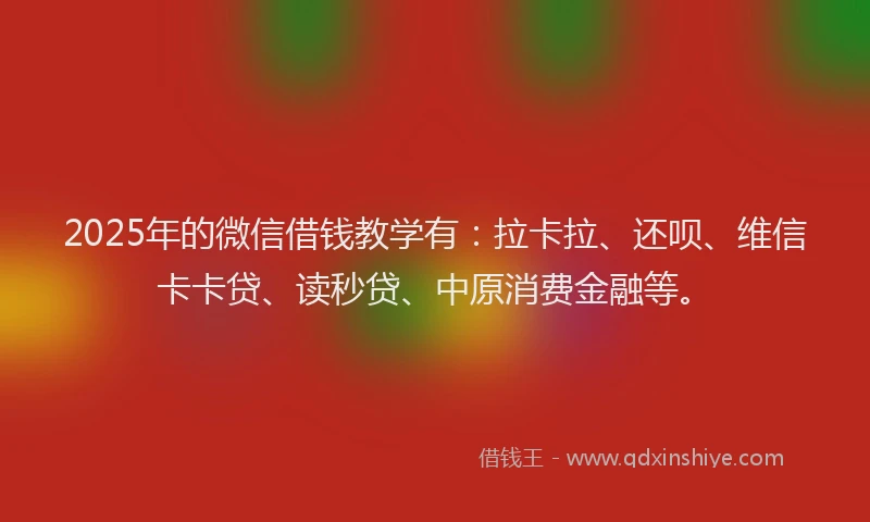 2025年的微信借钱教学有：拉卡拉、还呗、维信卡卡贷、读秒贷、中原消费金融等。