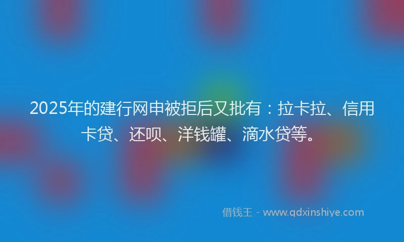 2025年的建行网申被拒后又批有：拉卡拉、信用卡贷、还呗、洋钱罐、滴水贷等。