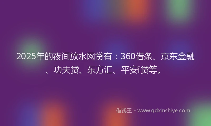 2025年的夜间放水网贷有：360借条、京东金融、功夫贷、东方汇、平安i贷等。
