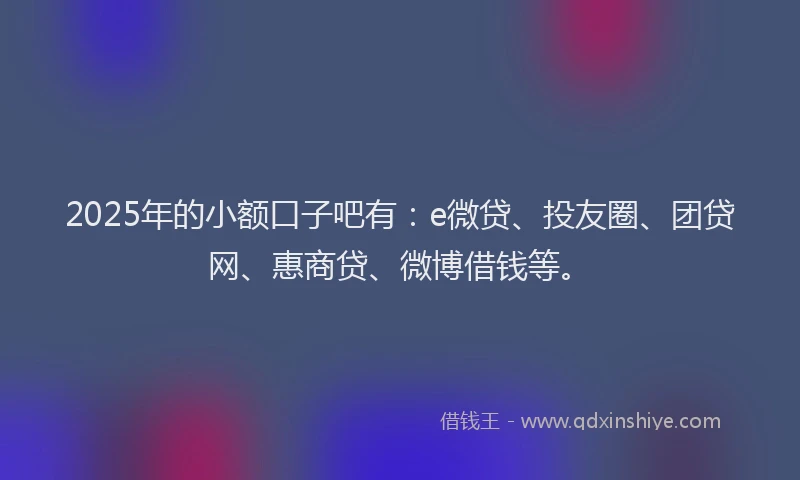 2025年的小额口子吧有：e微贷、投友圈、团贷网、惠商贷、微博借钱等。