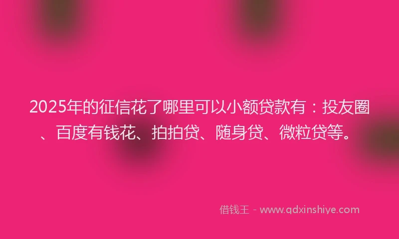 2025年的征信花了哪里可以小额贷款有：投友圈、百度有钱花、拍拍贷、随身贷、微粒贷等。