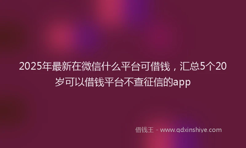 2025年最新在微信什么平台可借钱，汇总5个20岁可以借钱平台不查征信的app