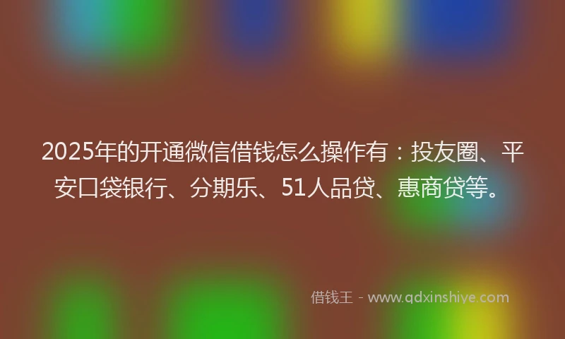 2025年的开通微信借钱怎么操作有：投友圈、平安口袋银行、分期乐、51人品贷、惠商贷等。
