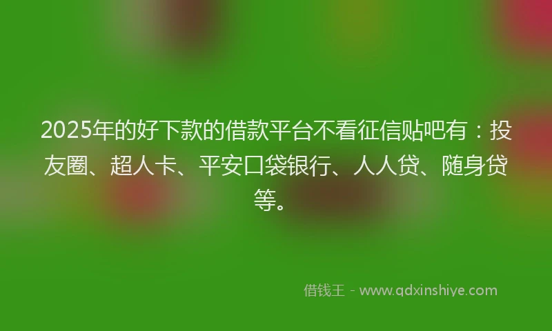 2025年的好下款的借款平台不看征信贴吧有：投友圈、超人卡、平安口袋银行、人人贷、随身贷等。