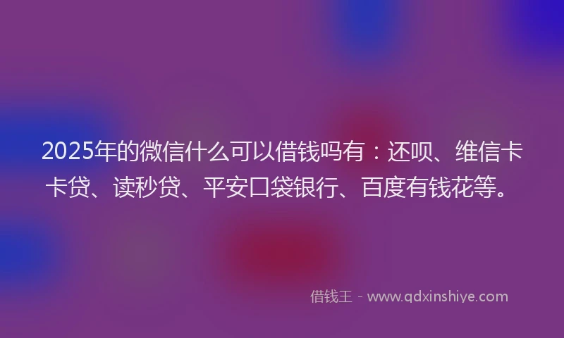2025年的微信什么可以借钱吗有：还呗、维信卡卡贷、读秒贷、平安口袋银行、百度有钱花等。