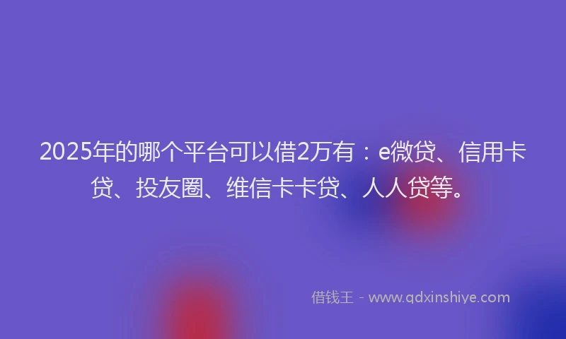 2025年的哪个平台可以借2万有：e微贷、信用卡贷、投友圈、维信卡卡贷、人人贷等。