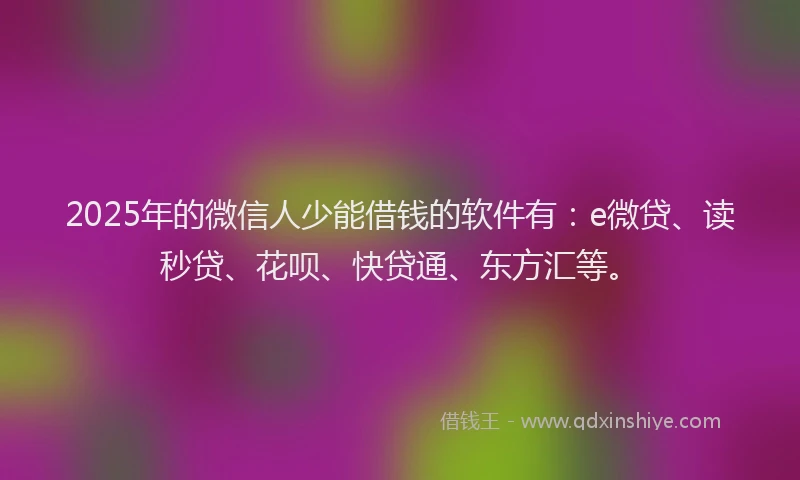 2025年的微信人少能借钱的软件有：e微贷、读秒贷、花呗、快贷通、东方汇等。
