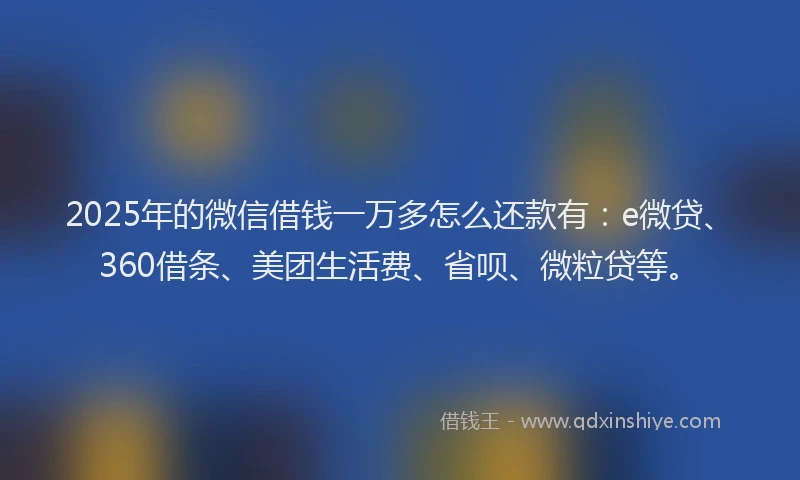 2025年的微信借钱一万多怎么还款有：e微贷、360借条、美团生活费、省呗、微粒贷等。