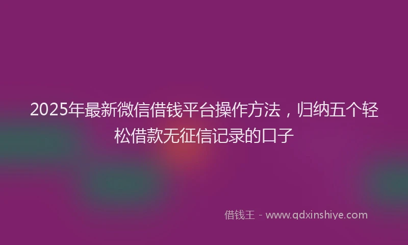 2025年最新微信借钱平台操作方法，归纳五个轻松借款无征信记录的口子