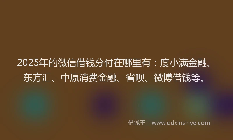 2025年的微信借钱分付在哪里有：度小满金融、东方汇、中原消费金融、省呗、微博借钱等。