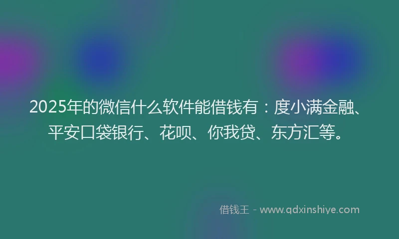 2025年的微信什么软件能借钱有：度小满金融、平安口袋银行、花呗、你我贷、东方汇等。