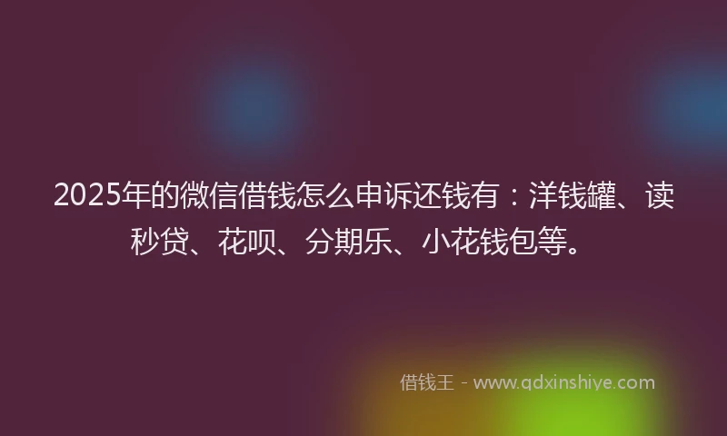 2025年的微信借钱怎么申诉还钱有：洋钱罐、读秒贷、花呗、分期乐、小花钱包等。