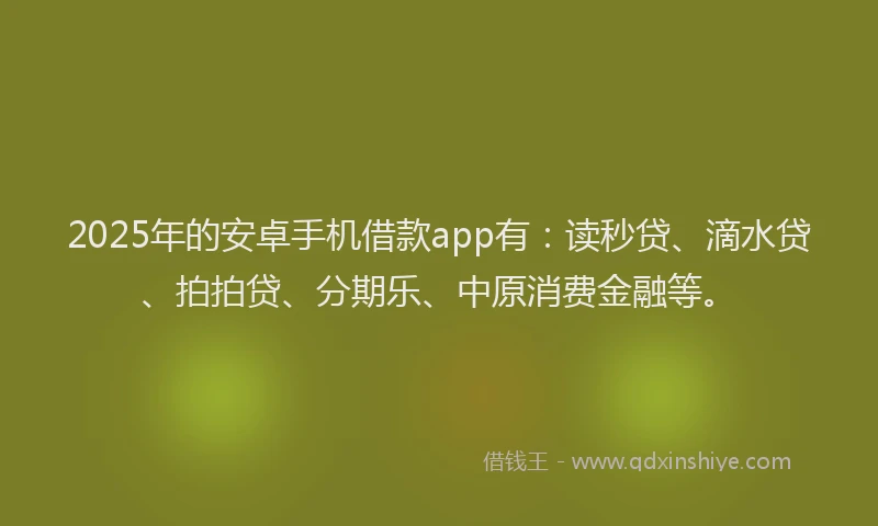 2025年的安卓手机借款app有：读秒贷、滴水贷、拍拍贷、分期乐、中原消费金融等。