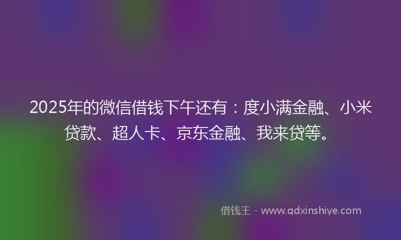 2025年的微信借钱下午还有：度小满金融、小米贷款、超人卡、京东金融、我来贷等。