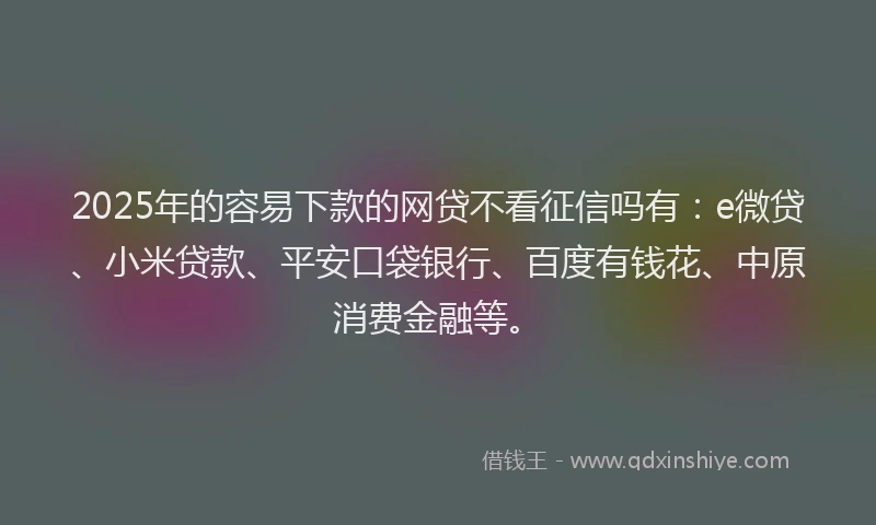2025年的容易下款的网贷不看征信吗有：e微贷、小米贷款、平安口袋银行、百度有钱花、中原消费金融等。
