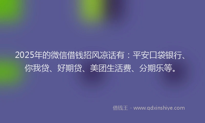 2025年的微信借钱招风凉话有：平安口袋银行、你我贷、好期贷、美团生活费、分期乐等。