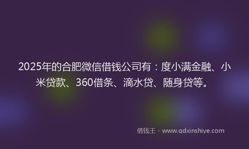 2025年的合肥微信借钱公司有：度小满金融、小米贷款、360借条、滴水贷、随身贷等。