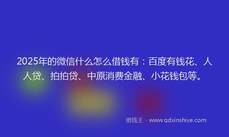 2025年的微信什么怎么借钱有：百度有钱花、人人贷、拍拍贷、中原消费金融、小花钱包等。