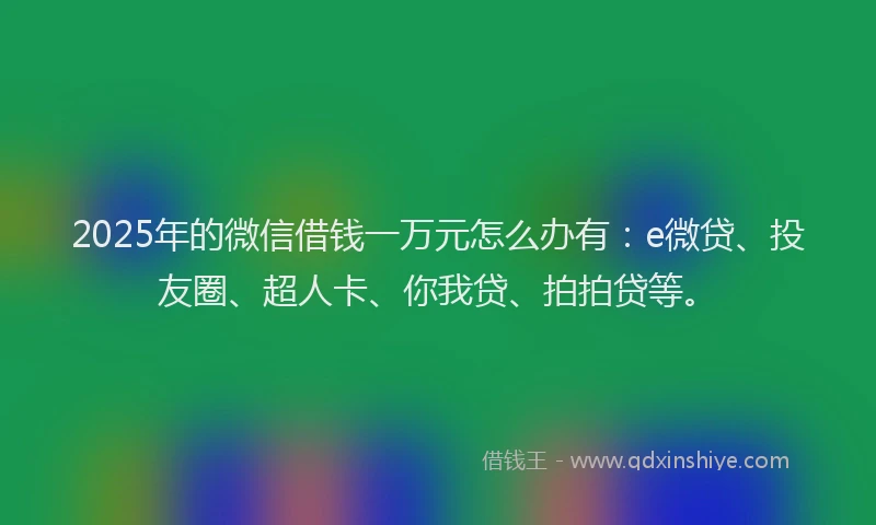2025年的微信借钱一万元怎么办有：e微贷、投友圈、超人卡、你我贷、拍拍贷等。