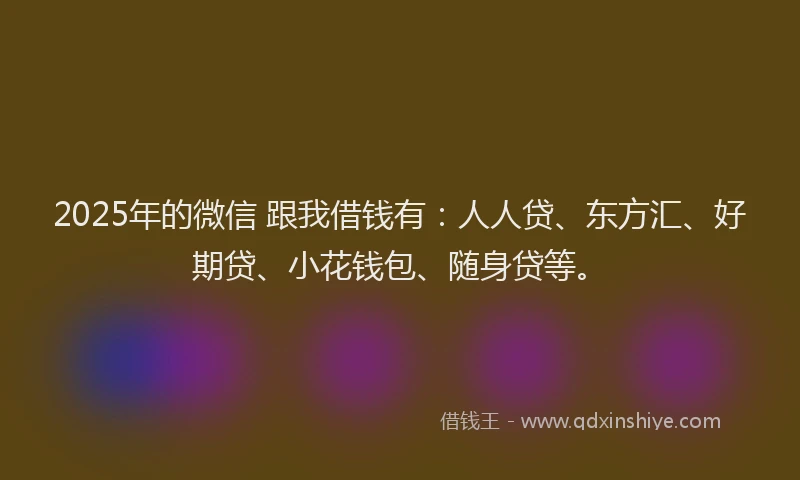2025年的微信 跟我借钱有：人人贷、东方汇、好期贷、小花钱包、随身贷等。