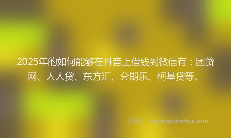 2025年的如何能够在抖音上借钱到微信有：团贷网、人人贷、东方汇、分期乐、柯基贷等。
