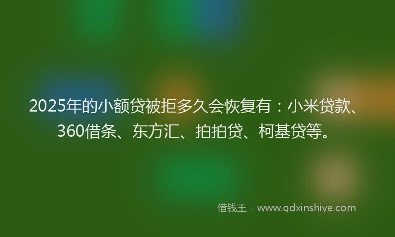 2025年的小额贷被拒多久会恢复有：小米贷款、360借条、东方汇、拍拍贷、柯基贷等。