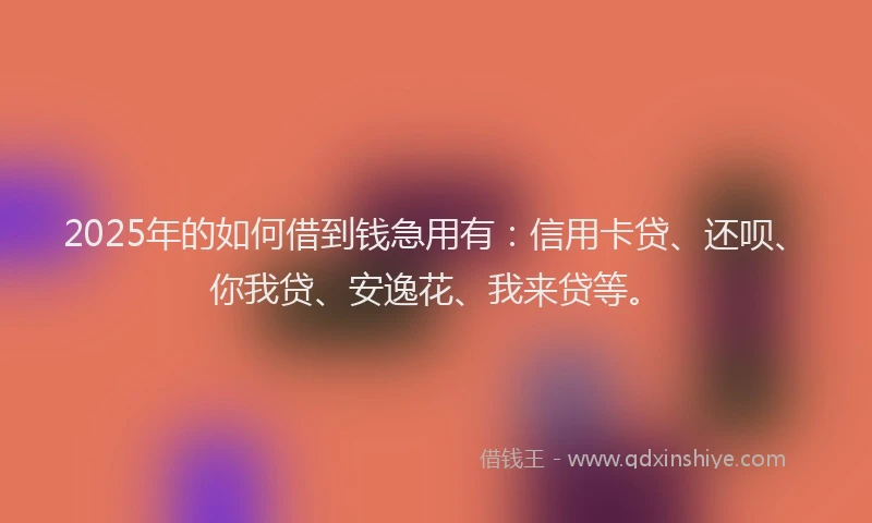 2025年的如何借到钱急用有：信用卡贷、还呗、你我贷、安逸花、我来贷等。