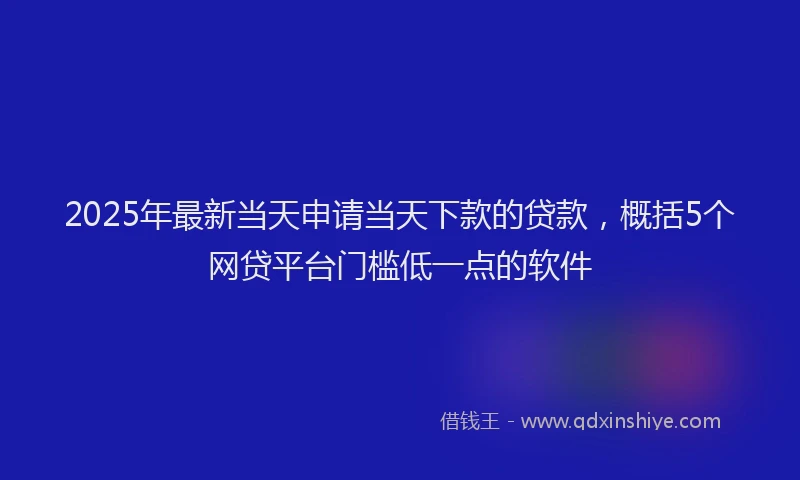 2025年最新当天申请当天下款的贷款，概括5个网贷平台门槛低一点的软件