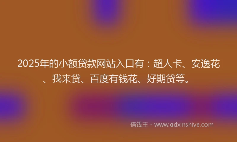 2025年的小额贷款网站入口有：超人卡、安逸花、我来贷、百度有钱花、好期贷等。