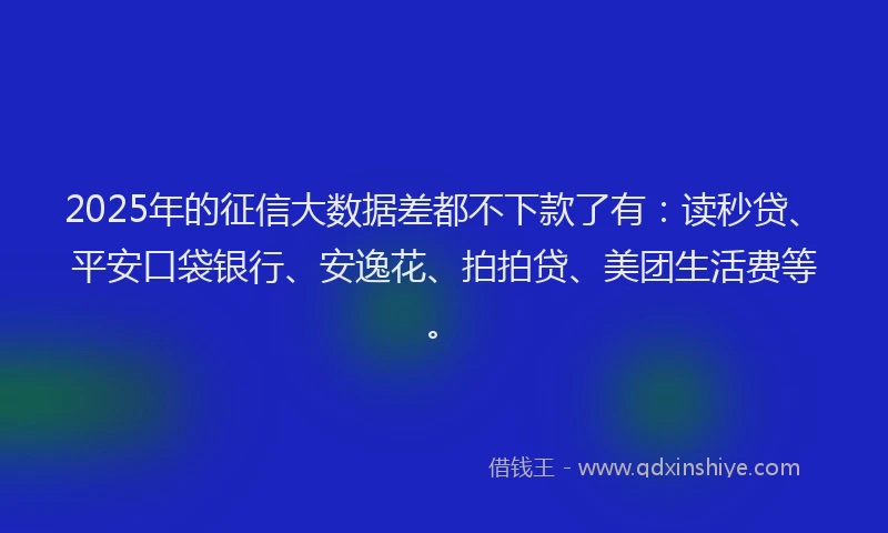 2025年的征信大数据差都不下款了有：读秒贷、平安口袋银行、安逸花、拍拍贷、美团生活费等。