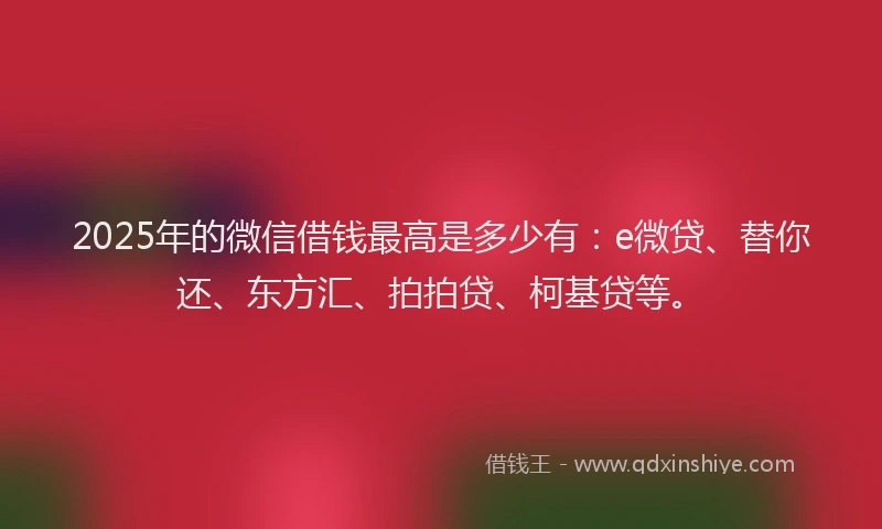 2025年的微信借钱最高是多少有：e微贷、替你还、东方汇、拍拍贷、柯基贷等。