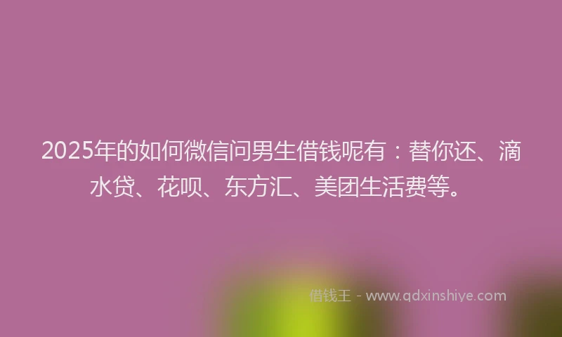 2025年的如何微信问男生借钱呢有：替你还、滴水贷、花呗、东方汇、美团生活费等。