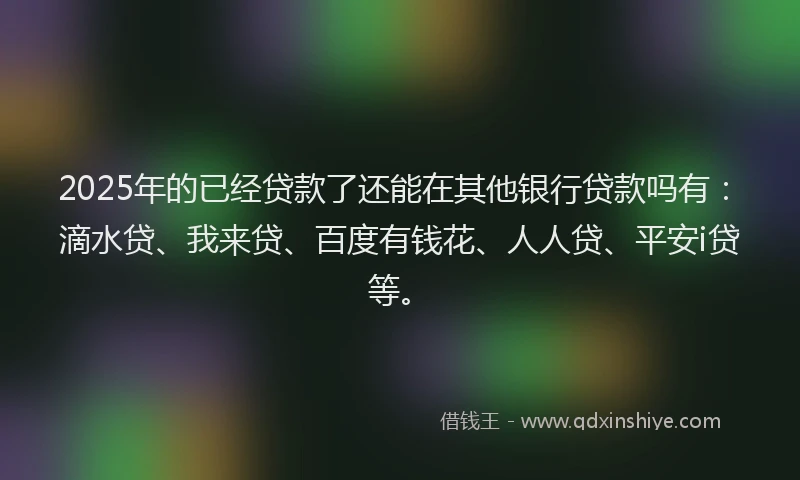 2025年的已经贷款了还能在其他银行贷款吗有：滴水贷、我来贷、百度有钱花、人人贷、平安i贷等。