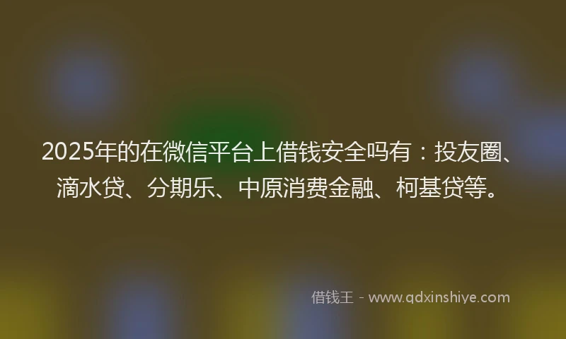 2025年的在微信平台上借钱安全吗有：投友圈、滴水贷、分期乐、中原消费金融、柯基贷等。