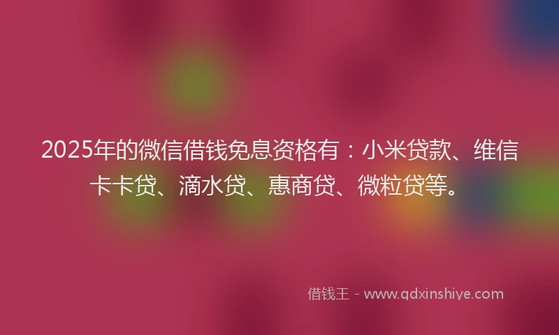 2025年的微信借钱免息资格有：小米贷款、维信卡卡贷、滴水贷、惠商贷、微粒贷等。