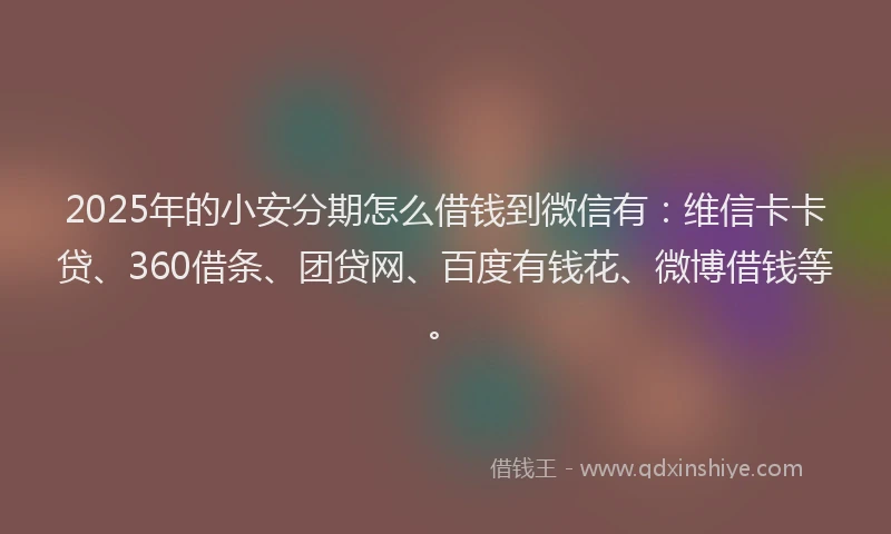 2025年的小安分期怎么借钱到微信有：维信卡卡贷、360借条、团贷网、百度有钱花、微博借钱等。