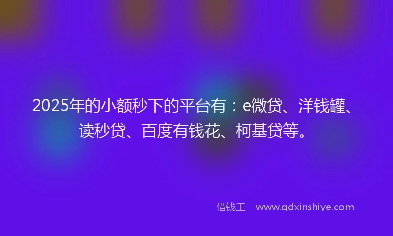 2025年的小额秒下的平台有：e微贷、洋钱罐、读秒贷、百度有钱花、柯基贷等。